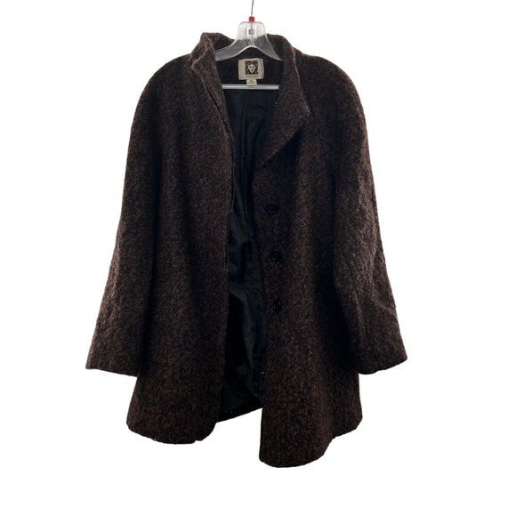 Anne Klein Women's Wool Blend Nubbed Pea Coat Button Up Brown/Black Size Medium - Picture 1 of 9